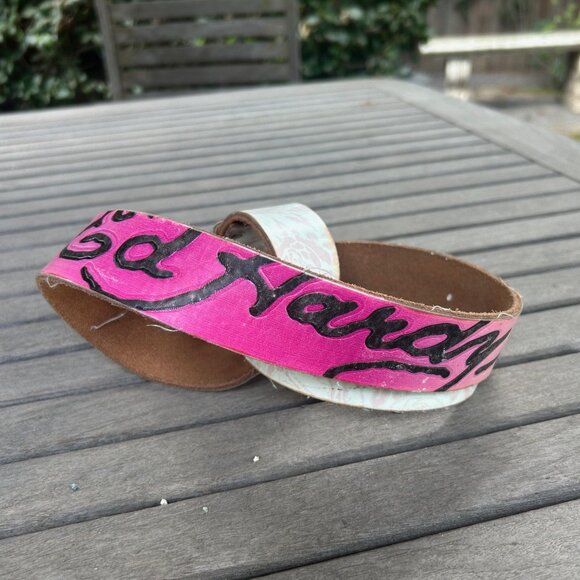 Ed Hardy Tattoo Bling Handmade Leather Belt Size Large READ - Picture 3 of 16